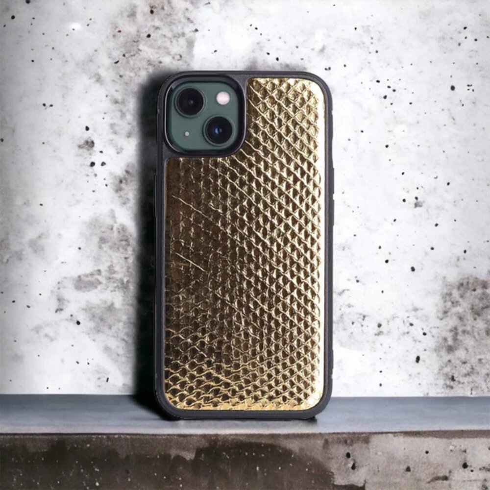Stylish iPhone 13 Case - Real Python Leather - Gold Color - Picture 3 of 5